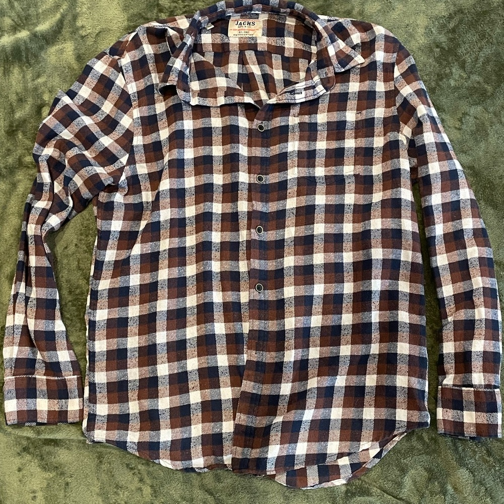 Jachs MFG&Co Brown And Navy Men's Plaid Shirt Size Large